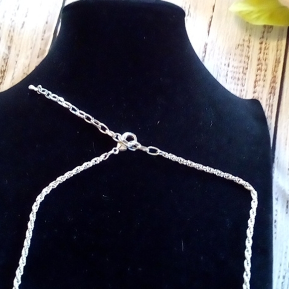 whimsical pearl and metal necklace, silver chain beautiful in person - Picture 3 of 3